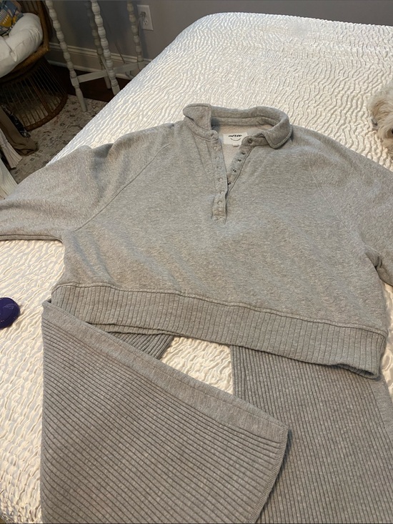 aerie Pants - Aerie women’s two piece set. Grey  Henley Sweater and matching ribbed pants